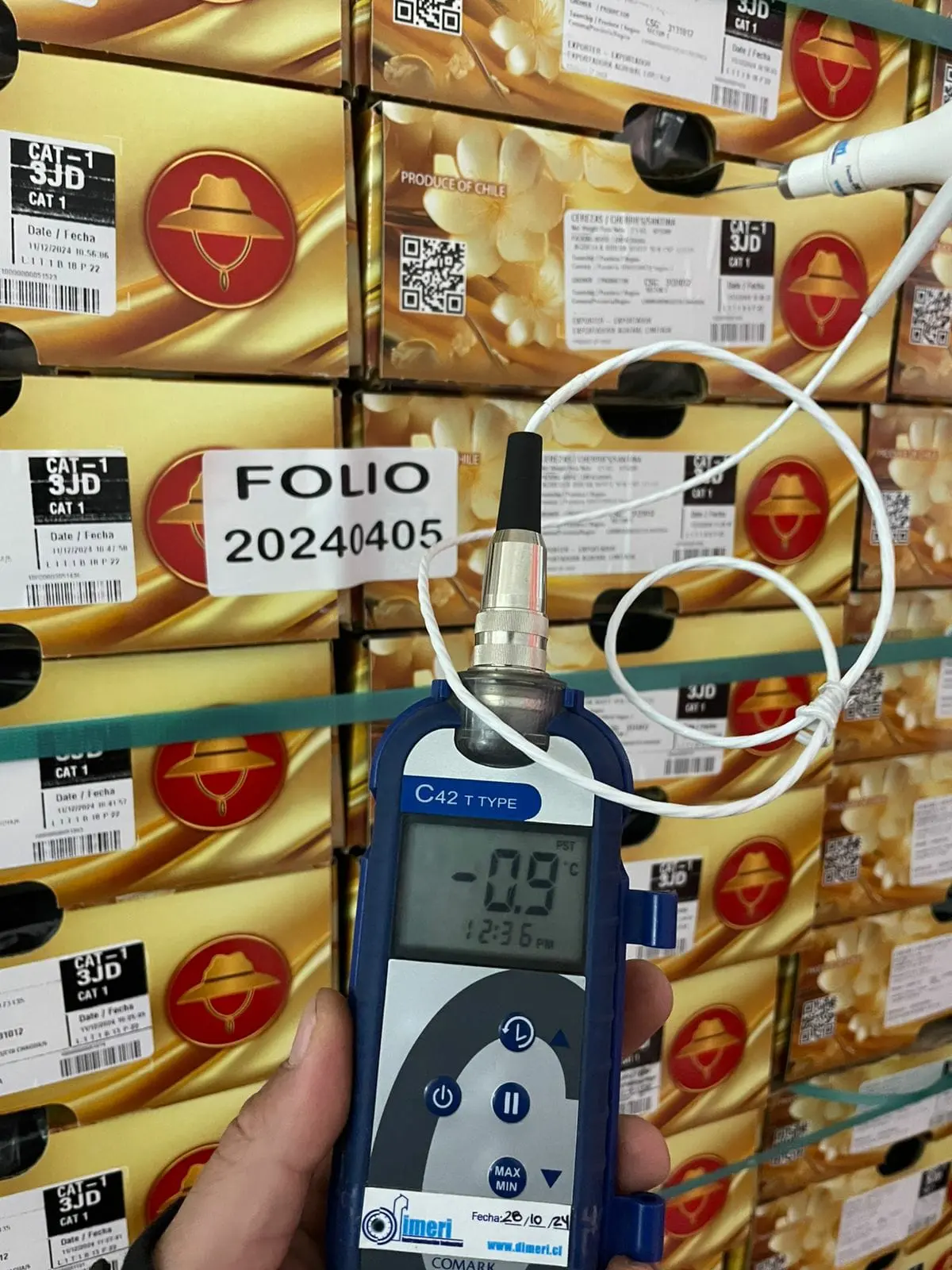 Folio y temperatura por pallet